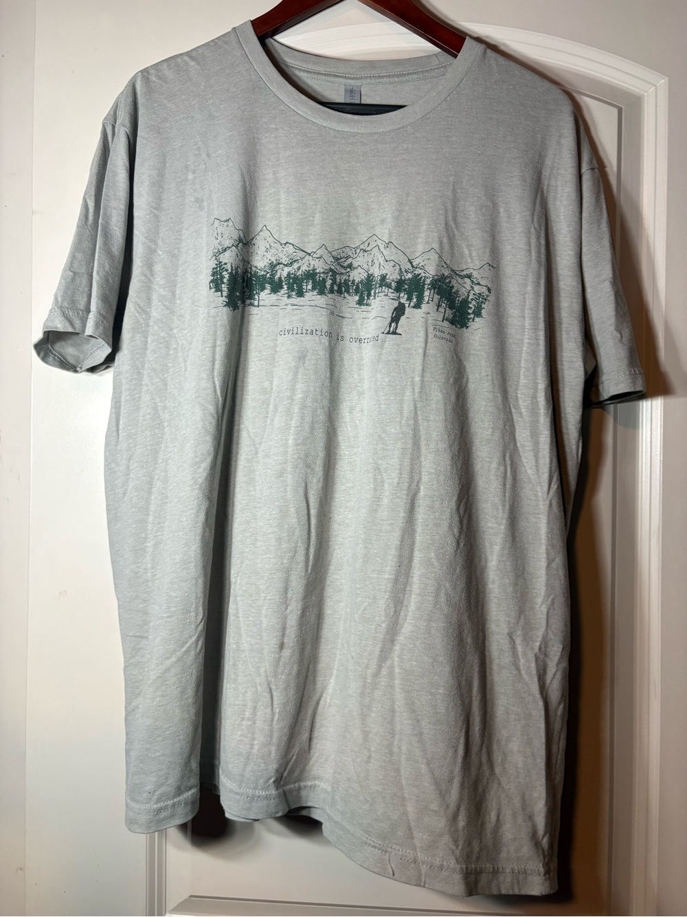 Next Level Apparel Light Gray Tee with Green Mountain Forest Graphic